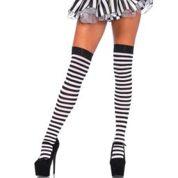 Obsenza - Meias Altas Riscadas Preto/Branco Leg Avenue para Festas e Diversão - OS - Image 1