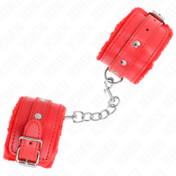Obsenza - Premium Fur-Lined Adjustable Wrist Restraints with Red Belt - Red - Image 1