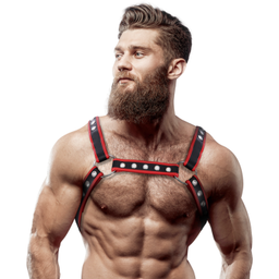 Obsenza - Arnês de Peito Masculino em Couro Vegano Estilo Bulldog Preto e Vermelho - OS - Image 1