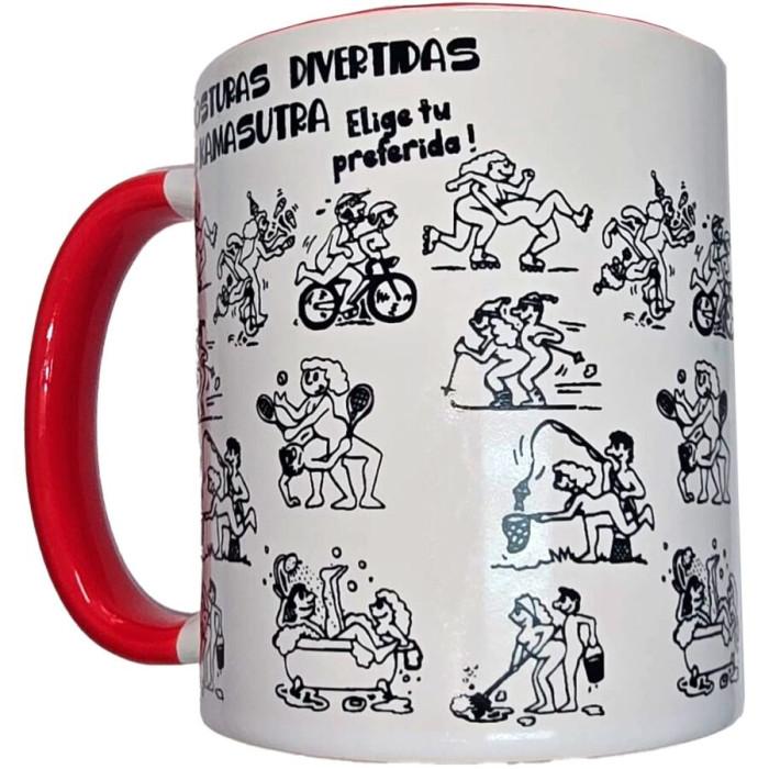 Obsenza - White kamasutra positions mug with red handle 370 ml - Image 1