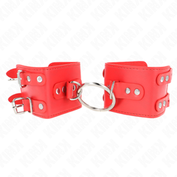 Obsenza - Fixed Red Wrist Restraints with Ring and Studs Adjustable 17-22 cm x 6. - Red - Image 1