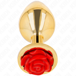 Obsenza - Plug Anal Dorado con Rosa Roja – Talla S, Elegancia y Placer Seguro - Rojo - Image 1