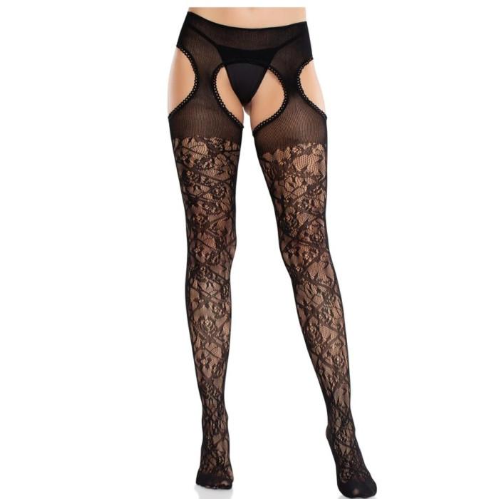 Obsenza - Calze in Pizzo Floreale con Giarrettiera Leg Avenue Black - S - Image 1