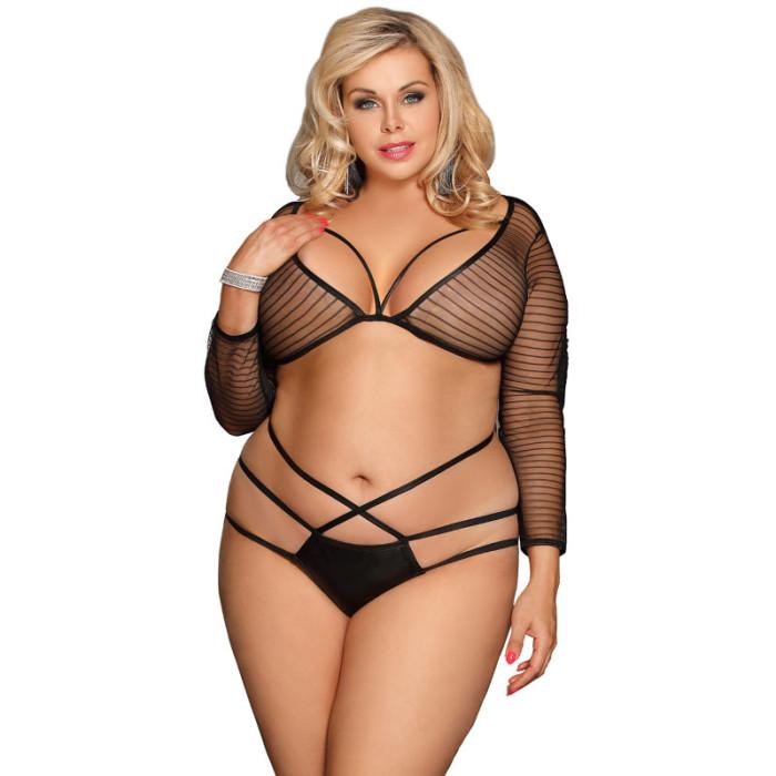 Obsenza - Ensemble Strappy Noir Queen Plus - Lingerie Sublime et Séduisante - TU - Image 1