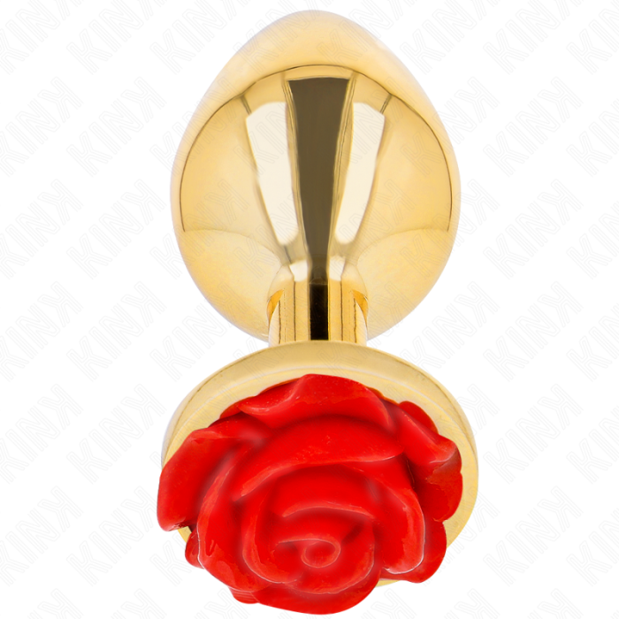 Obsenza - Plug Anal Dorado con Rosa Roja Talla L - Elegancia, Placer y Seguridad - Rojo - Image 1