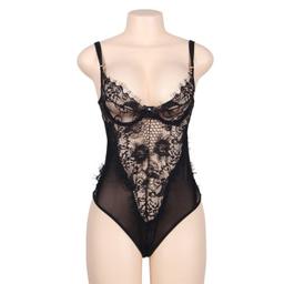 Obsenza - Queen Plus Floral Lace and Fringed Black Teddy by SUBBLIME - OS - Image 1