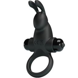 Obsenza - Pretty Love Vibrating Ring with Rabbit Clitoris Stimulator, 10 Vibration Modes - Black - Image 1