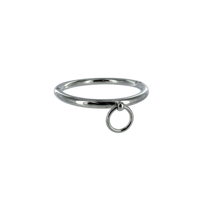Obsenza - Stylish Chrome BDSM Collar with O-Ring - 18cm - Image 1