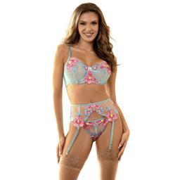 Obsenza - 957643 ensemble soutien-gorge et porte-jarretelles brodé fleurs rose - Image 1