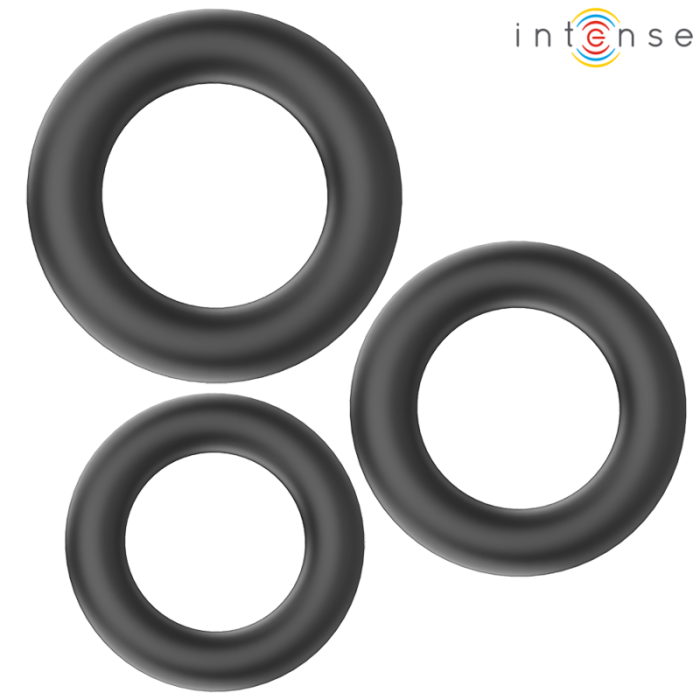 Obsenza - Intense Hugh 3-Piece Silicone Penis Rings Set for Enhanced Performance - Black - Image 1