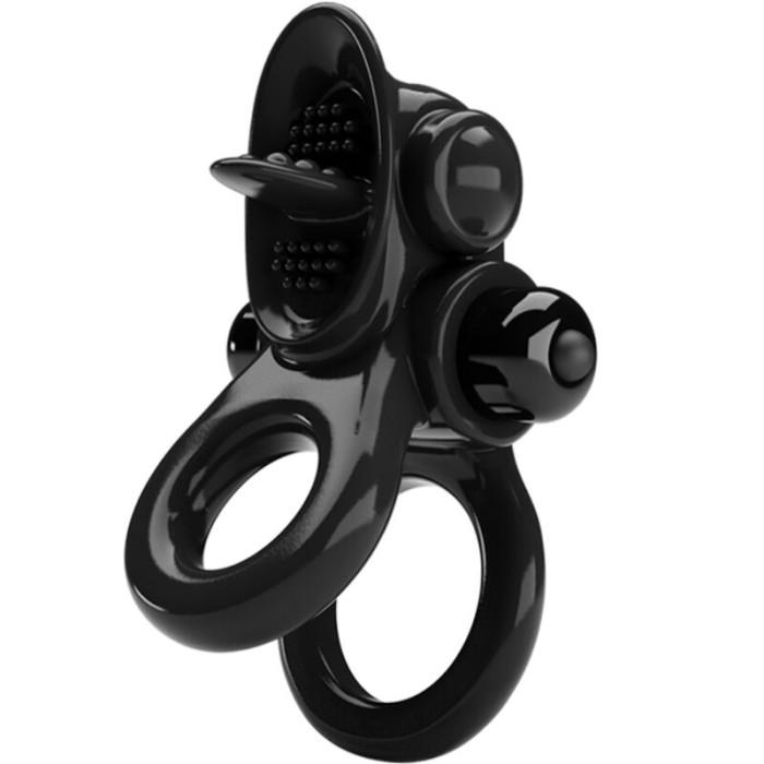Obsenza - Anello Vibrante Doppio con Stimolatore Clitoride Nero per Piacere Intenso - Nero - Image 1