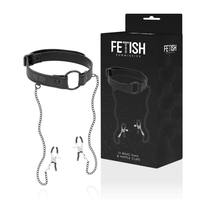 Obsenza - Fetish Submissive Gag Ring with Nipple Clamps for BDSM Play - Image 1