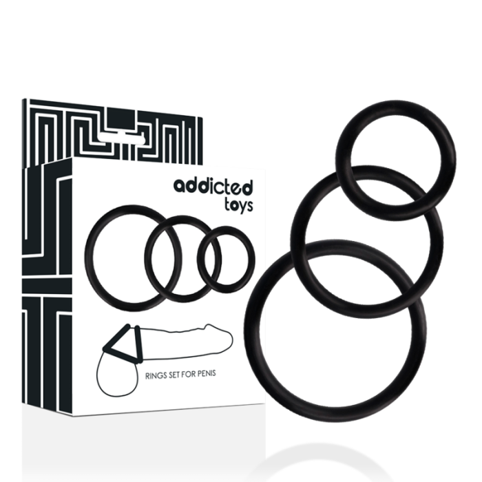 Obsenza - Addicted Toys Penis Rings Set for Maximum Erection Enhancement - Black - Image 1