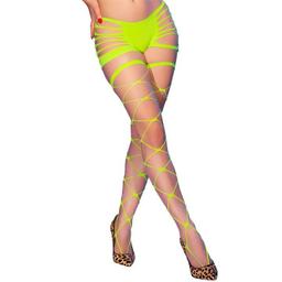 Obsenza - Cr 4867 neon green fishnet tights with holes - Image 1