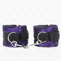 Obsenza - KINK Handgelenksfesseln aus Samtspitze und Nylonbindung, Lila/Schwarz - Violett - Image 1