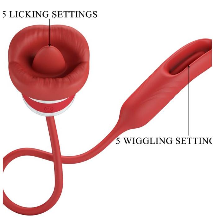 Obsenza - Alyss Red Mouth Masturbator with Dual Stimulation and 5 Vibration Settings - Red - Image 1