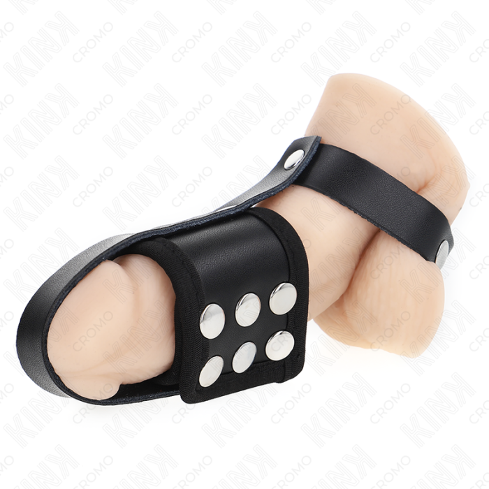 Obsenza - Leather penis cage ring with adjustable coated ball divider strap - Image 1