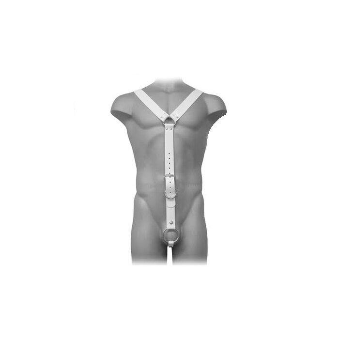 Obsenza - White Leather Body Harness for Men with Adjustable Fit and Metal Ring - OS - Image 1