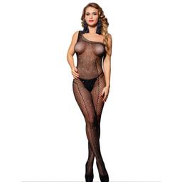 Obsenza - Sublime Bodystocking Asymétrique Épaule Réseillée avec Diamants Noirs - TU - Image 1