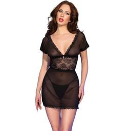 Obsenza - Elegant Black Babydoll with Lace and Plunge Neckline by CHILIROSE - S - Image 1