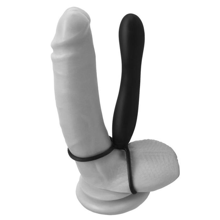 Obsenza - Doble Placer Silicona: Anillo y Dildo para Doble Penetración - Negro - Image 1