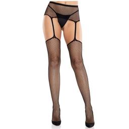 Obsenza - Elegant Black Lace Stockings with Cross and Garter Belt by Leg Avenue - OS - Image 1