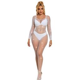 Obsenza - Sublime Bodystocking a Rete con Strass Manica Lunga per Eleganza Seducente - OS - Image 1