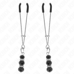 Obsenza - Pinze per Capezzoli Sottili Oro con Perline di Vetro Nere 7 cm - Nero - Image 1