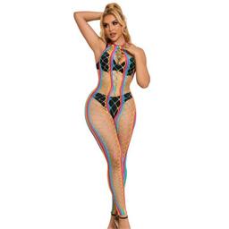 Obsenza - Sublime Vestido Fishnet Halter com Padrão Arco-íris - OS - Image 1