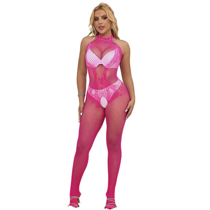 Obsenza - Sublime Bodystocking a Rete e Pizzo Senza Cavallo con Collo Alto - OS - Image 1
