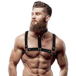 Obsenza - Imbracatura Uomo Regolabile in Ecopelle con Collana Fetish Submissive - OS - Image 1