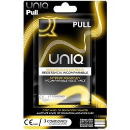 Obsenza - Preservativo senza lattice Pull con Strisce – 3 Pezzi Scopri la praticità e la sicurezza del preservativo UNIQ Pull, caratterizzato da un innovativo sistema con strisce di trazione per una applicazione facile e veloce. Realizzato in materiale ipoallergen - Image 1