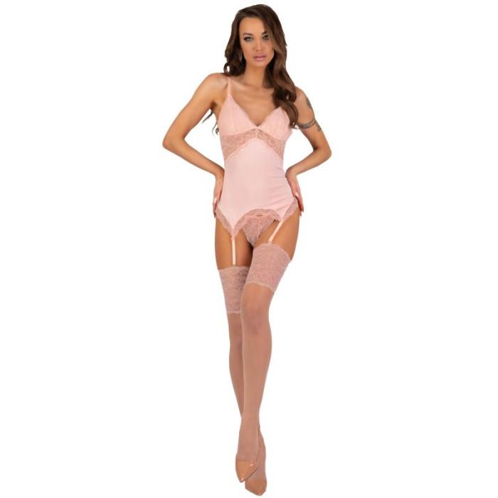 Obsenza - Livco Corsetti Fashion Persinne Peach Set Korsett Höschen Strümpfe - Image 1