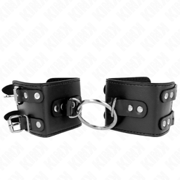 Obsenza - Polso Fisso Regolabile con Anello e Borchie Nero 17-22 cm x 6,5 cm - Nero - Image 1