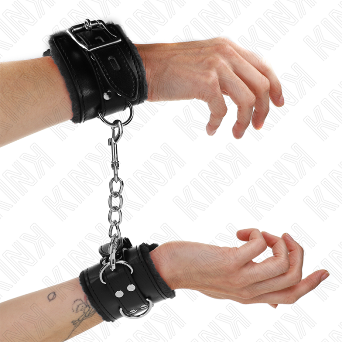 Obsenza - KINK Fur Lined Adjustable Wrist Restraints with Belt for Enhanced Control - Black - Image 1