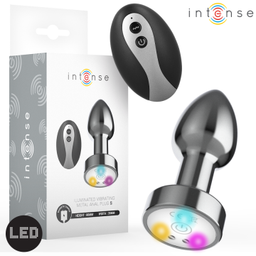 Obsenza - Plug anal talla s de metal vibrador con luces led multicolor y control remoto - Image 1