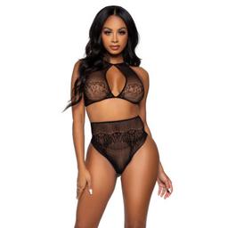 Obsenza - Conjunto de Encaje Halter y Tanga de Una Pieza Leg Avenue - OS - Image 1