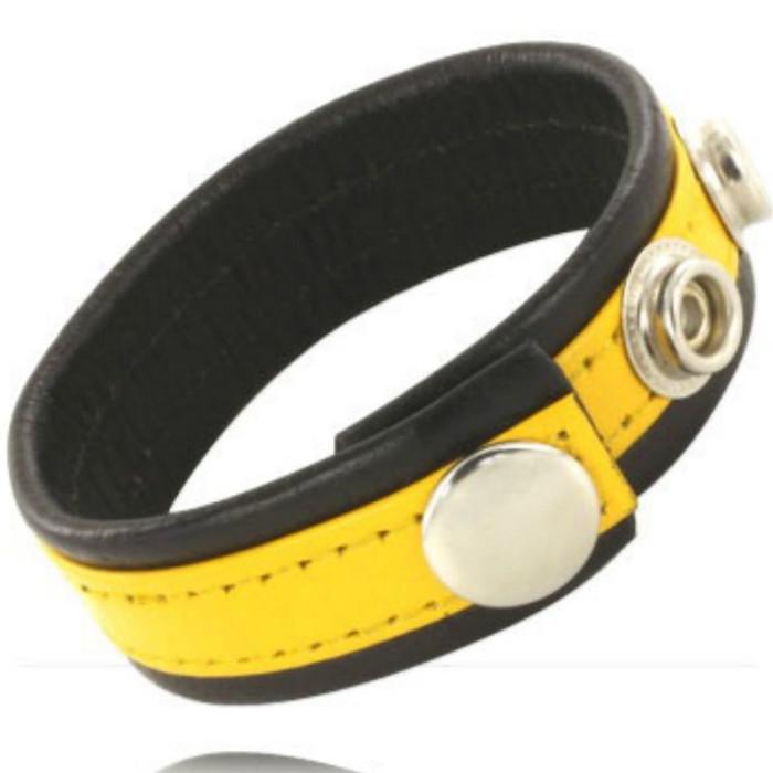 Obsenza - Cinturino in Pelle Regolabile per Pene Blu-Nero - Leather Body - Giallo - Image 1