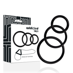 Obsenza - Ensemble Anneaux Élastiques pour Pénis Addicted Toys - Noir - Image 1