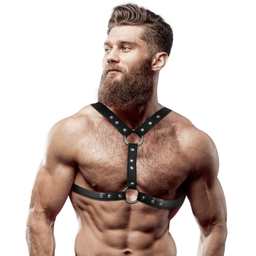 Obsenza - Arnés de Cuero Vegano para Pecho con Tachuelas y Doble Sujeción Hombre - OS - Image 1