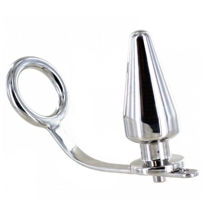 Obsenza - Steel Anal Plug with Cock and Testicle Ring for Enhanced Pleasure - Image 1