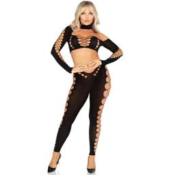 Obsenza - Leg Avenue Black Seamless Cut-Out Crop Top &amp; Leggings Set - OS - Image 1