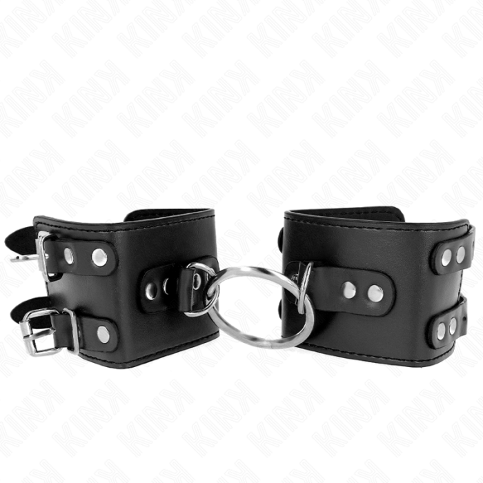 Obsenza - Fixed Adjustable Wrist Restraints with Ring and Studs for BDSM Control - Black - Image 1