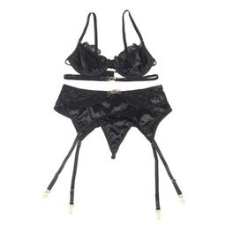 Obsenza - Set de 3 piezas sujetador + tanga + liga encaje negro s/m - Image 1