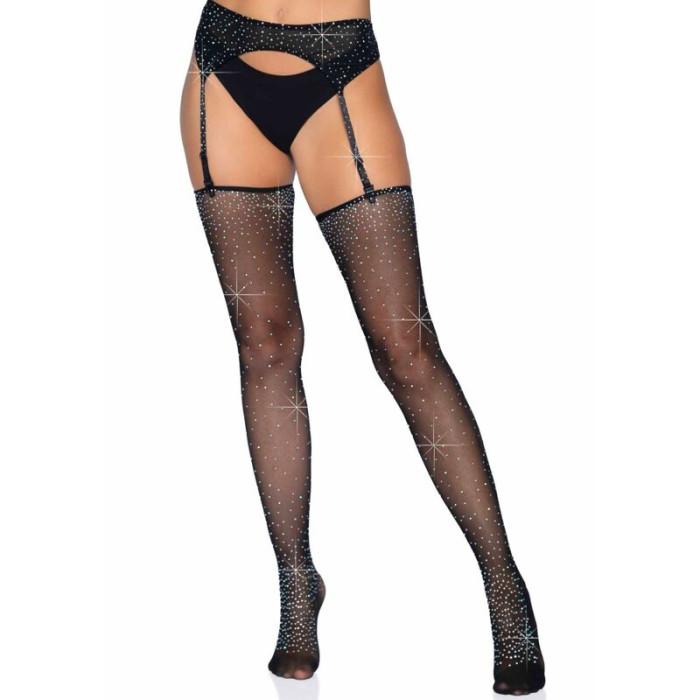 Obsenza - Leg Avenue Rhinestone Garter Belt and Stockings Set for Seductive Elegance - OS - Image 1