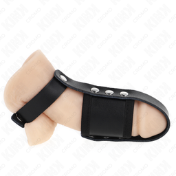 Obsenza - Anillo jaula pene cuero con correa divisoria de bolas recubierto ajustable - Image 1