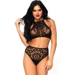 Obsenza - Conjunto Seductor de Encaje con Top Halter y Panties de Talle Alto Leg Avenue - Image 1